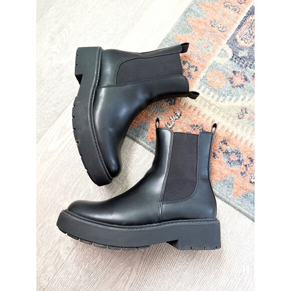 a new day Shoes - A New Day Black Faux Leather Chelsea Ankle Boots Size 8 Combat Chunky Goth Emo